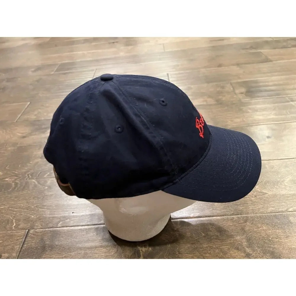 Baseballism Mens Navy Blue Beantown Spellout Adjustable Leather Strapback Hat